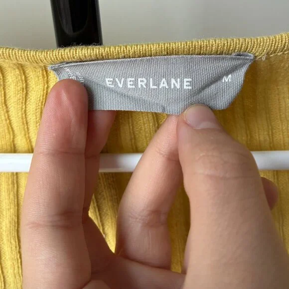 Everlane	Yellow Ribbed Cotton-Wool Open Tie Front Sweater - Size M - Picture 4 of 7